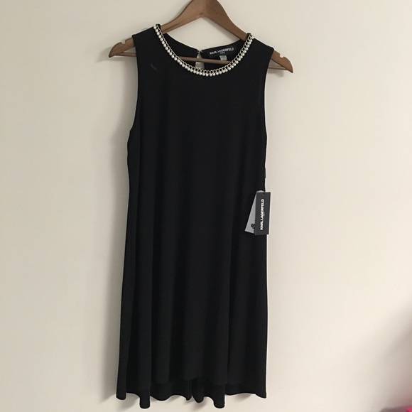 Karl Lagerfeld Pearl Embellished Mini Black Dress - Picture 3 of 8
